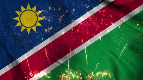 Namibia flag seamless animation with fireworks Stock Footage 218280371