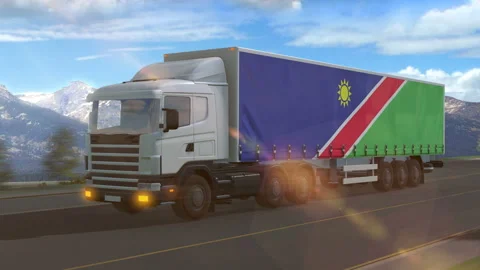Namibia flag shown on the side of a large truck Stock Footage 122104306