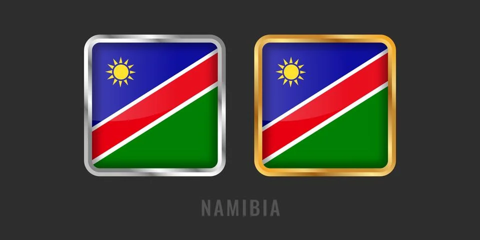 Namibia Flag Square Gold and Silver Labels - Premium Namibian National Iden.. Stock Illustration