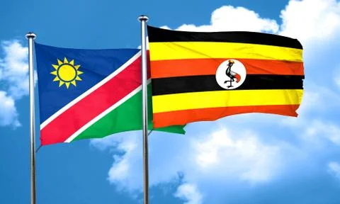 Namibia flag with Uganda flag, 3D rendering Stock Illustration