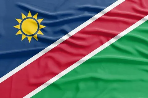 Namibia Flag Waving in the Air Close Up Stock Photos