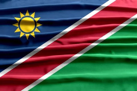 Namibia Flag Waving in the Air Close Up Stock Photos