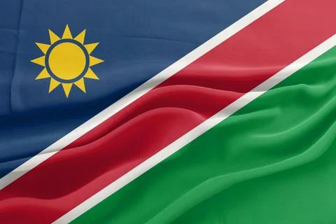Namibia Flag Waving in the Air Close Up Stock Photos