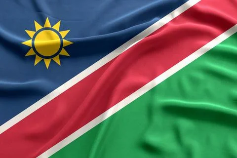 Namibia Flag Waving in the Air Close Up Stock Photos