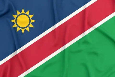 Namibia Flag Waving in the Air Close Up Stock Photos