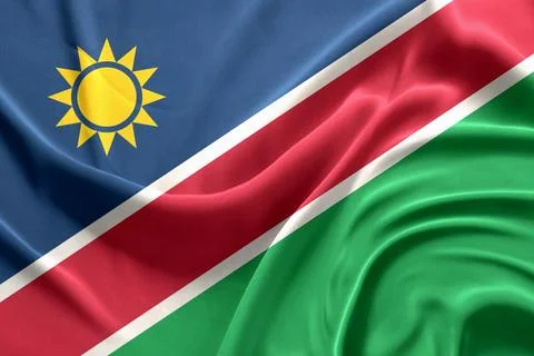 Namibia Flag Waving in the Air Close Up Stock Photos