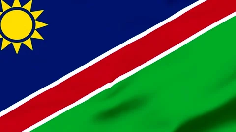 Namibia flag waving with blue red green colors and yellow sun Video stock 343573363