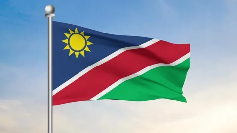 Namibia Flag Waving In Blue Sky Front View Stock Footage 240651694