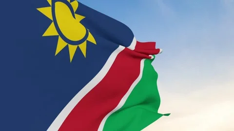 Namibia Flag Waving In Blue Sky Side View Stock Footage 240651713