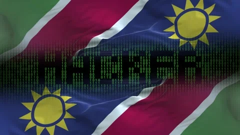 Namibia flag - Waving flag on matrix binary code background Stock Footage 321420426
