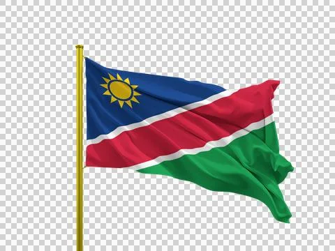 Namibia flag waving on a golden pole isolated on Transparent Background Stock Illustration