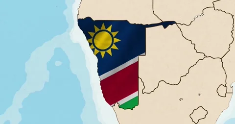 The namibia flag waving inside the country on a world map Stock Footage 339033270