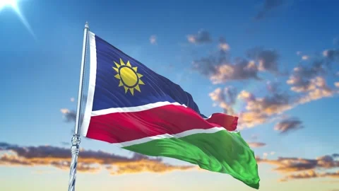 Namibia flag Waving Realistic With Sky Stock Footage 293877460