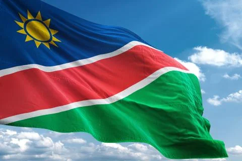 Namibia flag waving sky background 3D illustration Illustrazione stock