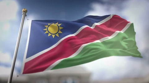 Namibia Flag Waving Slow Motion 3D Rendering Blue Sky Background - Seamless.. Stock Footage 75426299