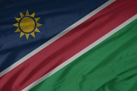 Namibia Flag waving in the smooth wind Stock Photos