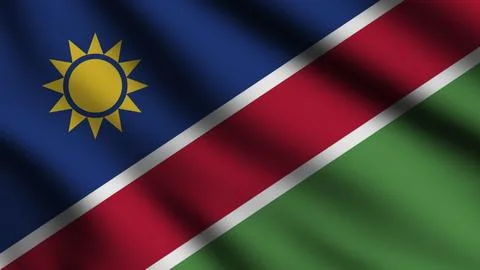 Namibia flag waving in the wind with 3d style background Stock Photos