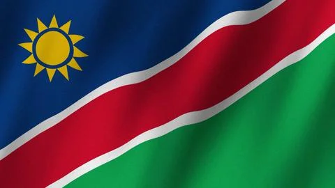 Namibia flag waving in the wind. Flag of Namibia images Ilustração Stock