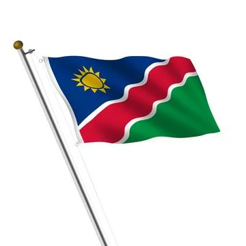 A Namibia flagpole 3d illustration on white with clipping path Stock Illustration