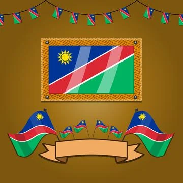 Namibia Flags On Frame Wood, Label Stock Illustration