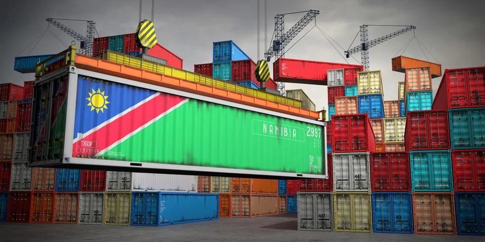 Namibia - freight container in cargo terminal - 3D illustration Stock Illustration