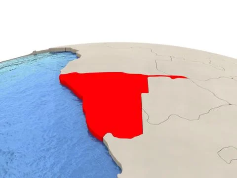 Namibia on globe with watery seas Stock Illustration