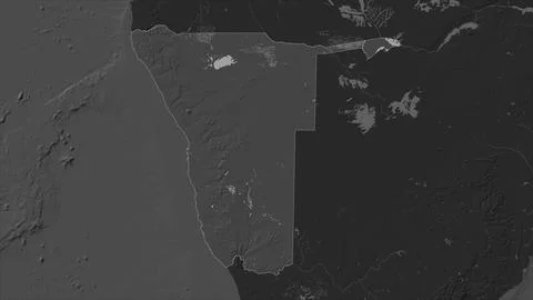 Namibia highlighted on a Bilevel elevation map with lakes and rivers Stock Illustration