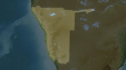 Namibia highlighted on a Pale colored elevation map with lakes and rivers Stock Illustration