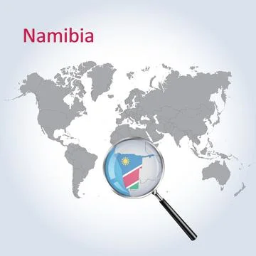 Namibia Magnified Map and Flag, Namibia Enlargement Maps, Vector Art Illustrazione stock