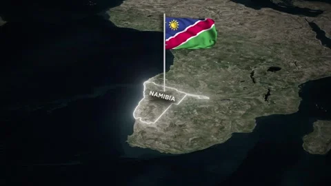 Namibia Map Animation, 3D Waving of National Flag &amp; Glowing Border on World Map 库存影片 334678378
