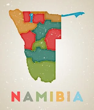 Namibia map. Country poster with colored regions. Old grunge texture. Vecto.. Stock Illustration