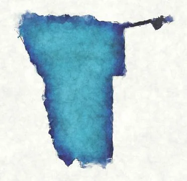 Namibia map with drawn lines and blue watercolor illustration Stock Illustration