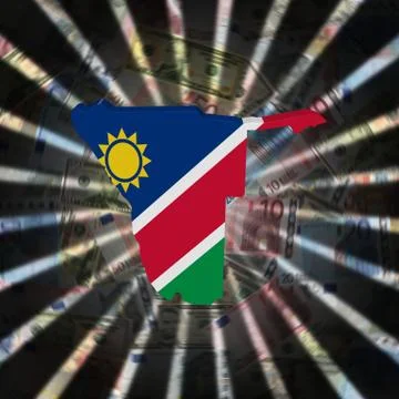 Namibia map flag on currency burst illustration Illustrazione stock