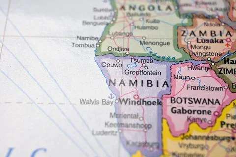 Namibia  Map Location with Blurred Background Stock Photos