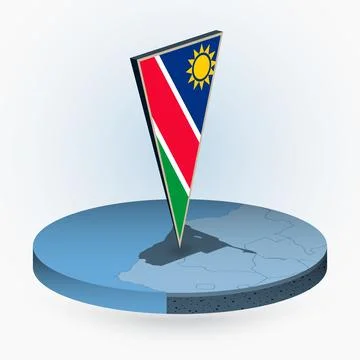 Namibia map in round isometric style with triangular 3D flag of Namibia Stock Illustration