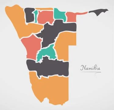 Namibia Map with states and modern round shapes Illustrazione stock