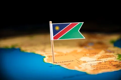 Namibia marked with a flag on the map Stock Photos