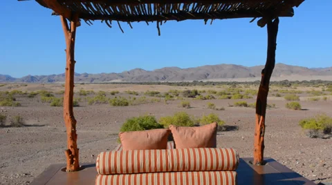 Namibia Namibia desert remote Okahirongo Elephant Lodge relax outdoor lounge 스톡 동영상 37213438