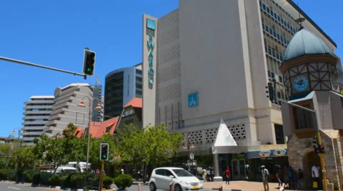 Namibia Namibia Windhoek busy traffic on Independence Avenue at Watch Tower Видео 37213126