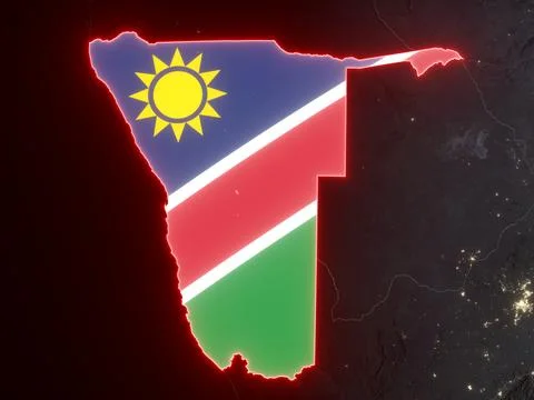 Namibia with national flag on night map Stock Illustration