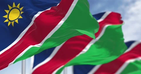 Namibia national flags waving on a clear day Stock Footage 262503611