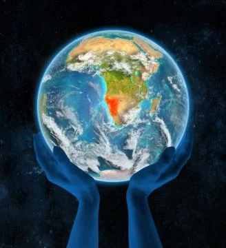 Namibia on planet Earth in hands Stock Illustration