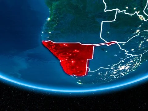 Namibia on planet Earth from space at night Stock Illustration