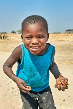 Namibia. Portrait of a joyful boy in Kavango Region Stock Photos