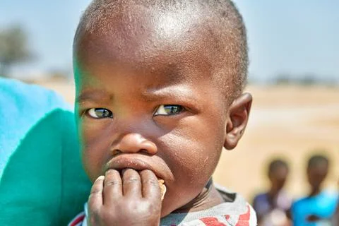 Namibia. Portrait of a sad boy in Kavango Region Stock Photos