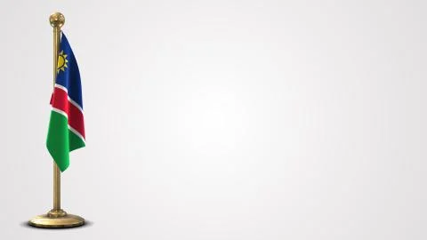 Namibia realistic 3D flag illustration on golden flagpole. Stock Illustration