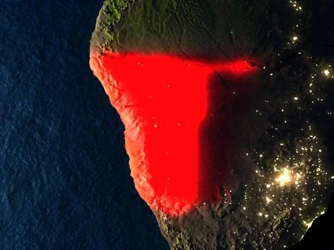 Namibia in red from space at night Stock Illustration