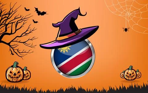 Namibia round flag with Happy Halloween banner or party invitation backgrou.. 库存插图