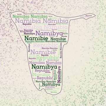 Namibia shape whith country names word cloud in multiple languages. Namibia.. Stock Illustration