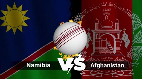 Namibia vs Afghanistan 4K Animated Cricket Intro with Flags and Ball Motion Stock Footage 312108642